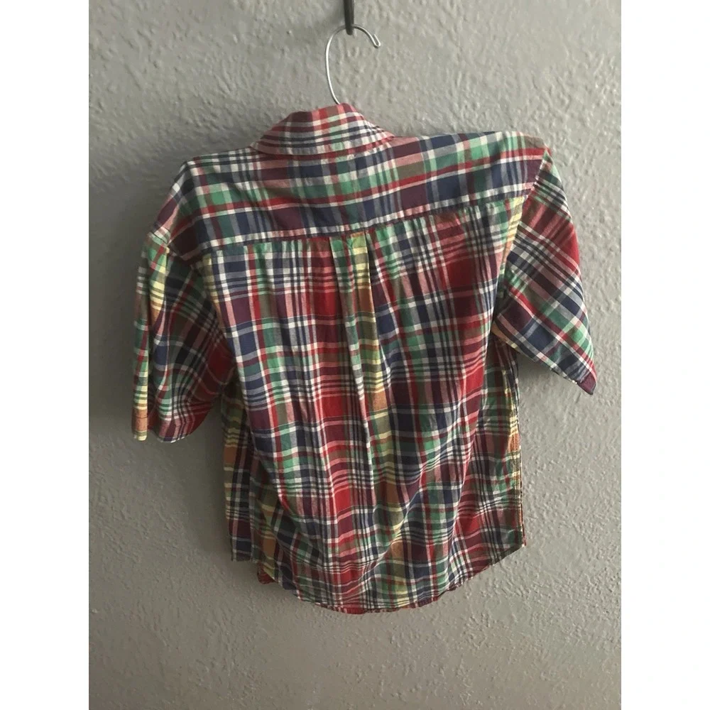 Ralph Lauren Boys Button Down Shirt‎ Short Sleeve Multicolored Plaid Size Medium